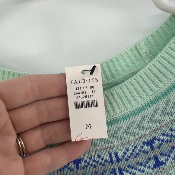 NWT Talbots Fair Isle Yoke Crewneck Sweater Aqua Blue Women's Medium - Picture 4 of 6